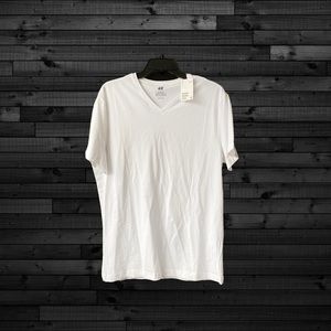 H&M Plain White V-neck T Shirt Slim Fit Sz L